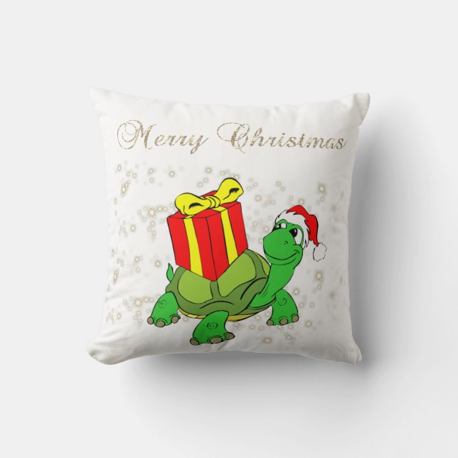Jul,Sköldpadda,Santa Hatt,Present,Glimmer,Vit Kudde (Framsida)