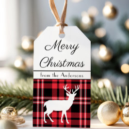 Jul Skotsk Röd Tartan Rutig Mönster Hjort Presentetikett