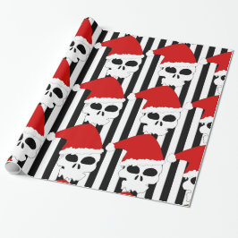 Jul Skull Santa Hat på Black & White Rand Presentpapper