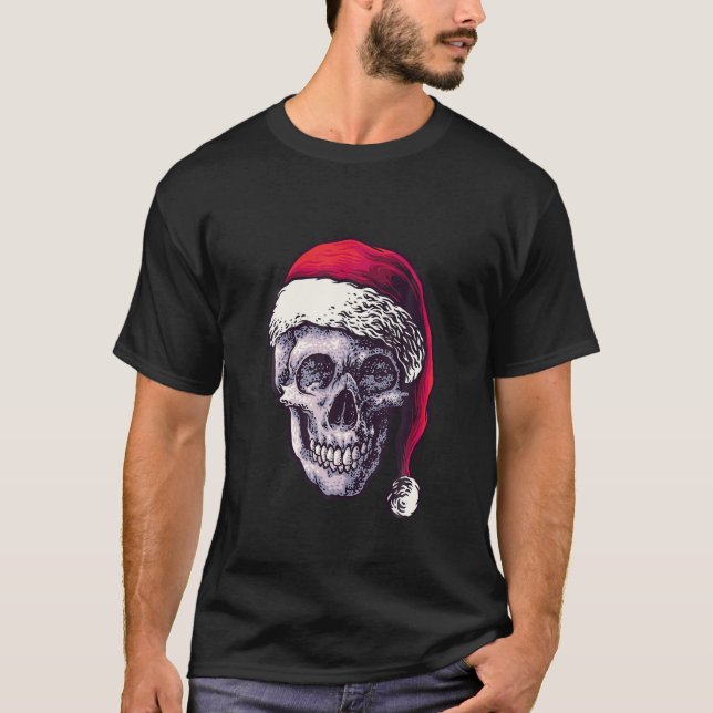 Jul Skull | Skeleton i Santa Hat | skräckupplevels T Shirt (Framsida)