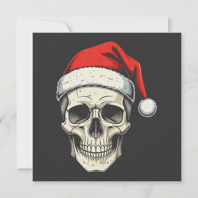 Jul Skull Wearing Santa Hat Julkort (Framsida)
