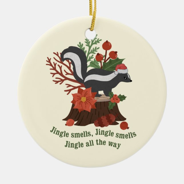 Jul Skunk Pun: Jingle Smells Julgransprydnad Keramik (Framsidan)