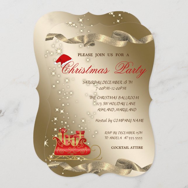 Jul Sleigh, Santa Hat, korporerad jul Inbjudningar (Fram/baksida)