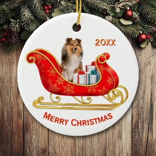 Jul Sleigh Shetland Sheepdog Julgransprydnad Keramik