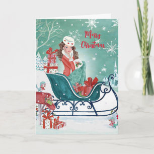Jul Sleigh Shopping Girly hälsning Helgkort