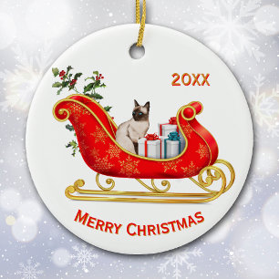 Jul Sleigh Siamese Cat Julgransprydnad Keramik