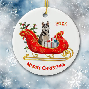 jul Sleigh Siberian husky Hund Julgransprydnad Keramik