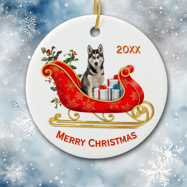 jul Sleigh Siberian husky Hund Julgransprydnad Keramik (Skapare uppladdad)