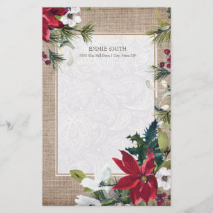 Jul Slöjduk Poinsettia Gröna blad Brevpapper