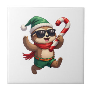 Jul Sloth Älva Pepparmynta Candy Cane Tröja Gi Kakelplatta