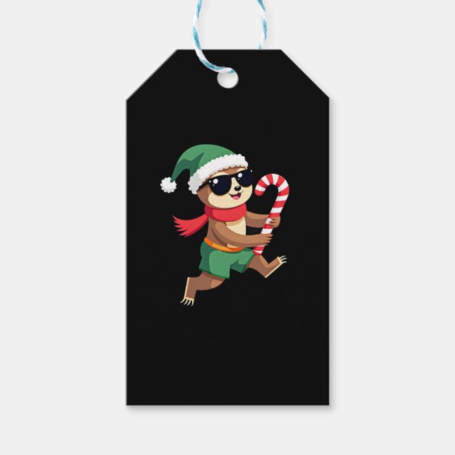 jul Sloth Elf Peppermint Candy cane Shirt Gi Presentetikett (Framsidan)