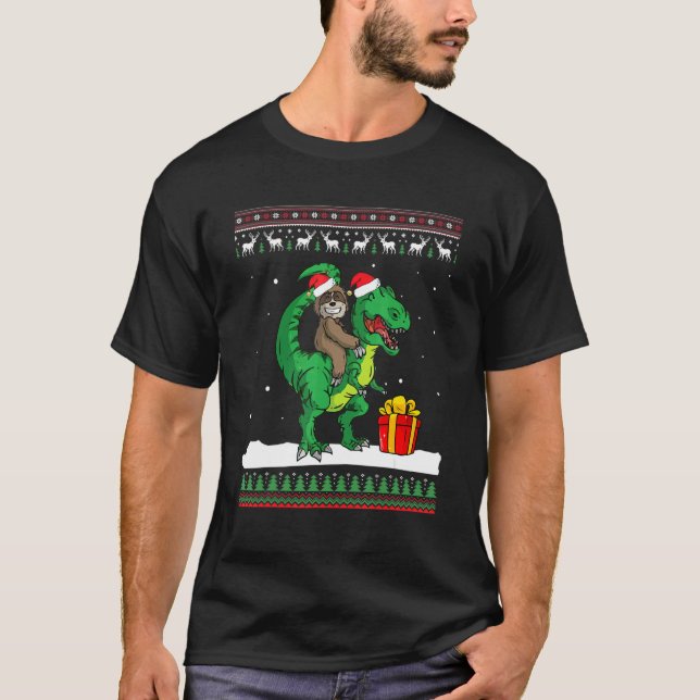 Jul Sloth Riding Dinosaur T Rex Boys Kids Xm T Shirt (Framsida)
