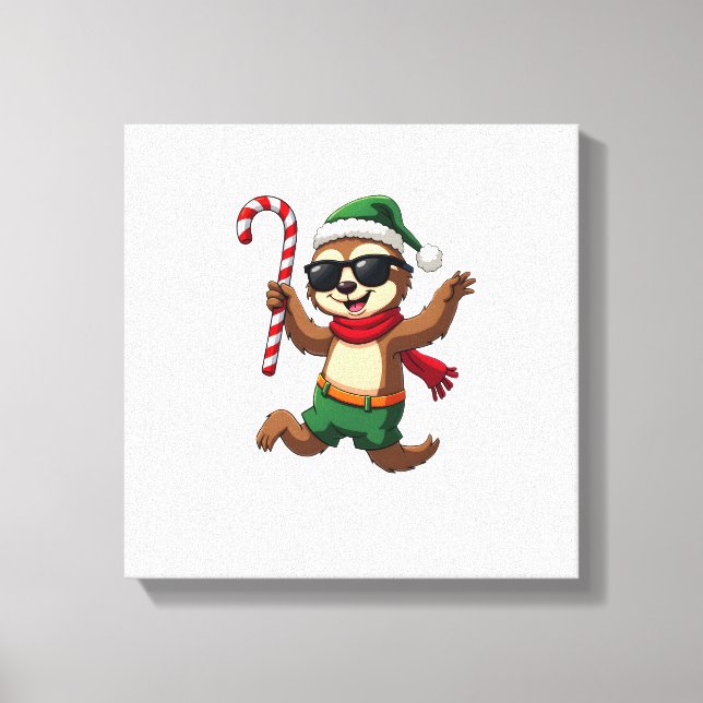 Jul Sloth Tomte Pepparmynta Candy Cane Tröja Gi Canvastryck (Framsida)