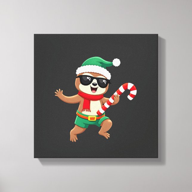 Jul Sloth Tomte Pepparmynta Candy Cane Tröja Gi Canvastryck (Framsida)