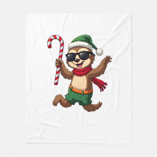 Jul Sloth Tomte Pepparmynta Candy Cane Tröja Gi Fleecefilt (Framsidan)