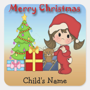 Jul Småbarn Girl Square Stickers Fyrkantigt Klistermärke