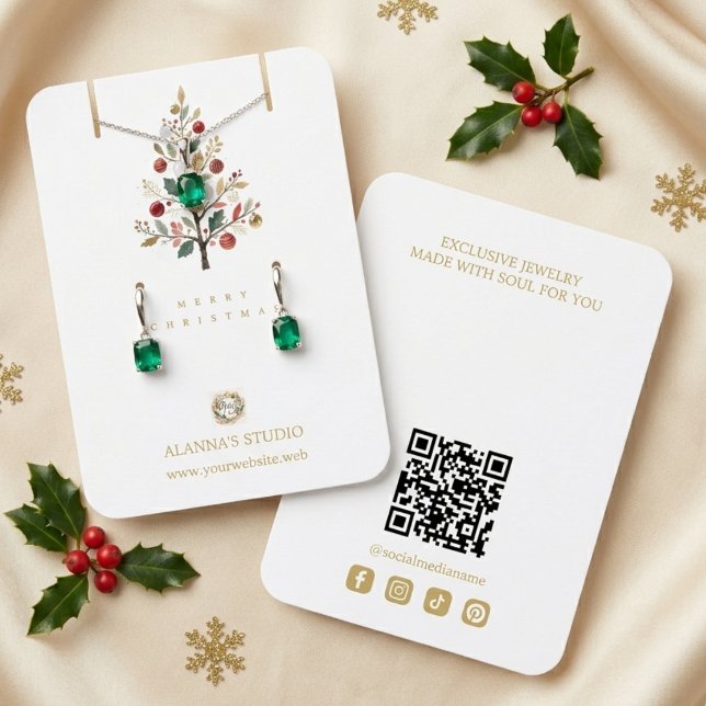 Jul Smyckesdisplay Vattenfärgsträd TMF26 Visitkort (Exquisite Christmas Jewelry Display Card with Faux Watercolor Tree Design.)