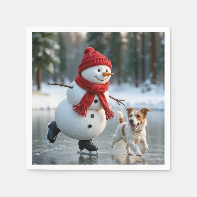 Jul Snemann Isdans Med Hund Pappersservett (Framsidan)
