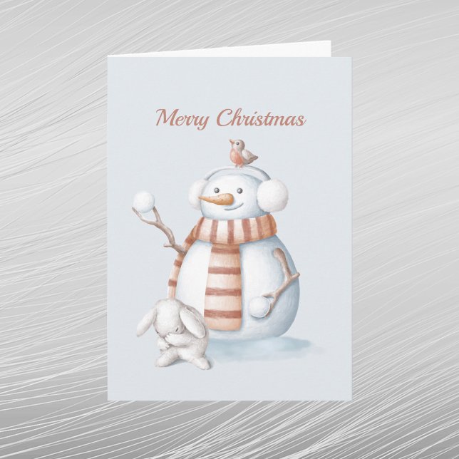Jul Snemann Snöbollar Kanin Akvarell Helgkort (Skapare uppladdad)