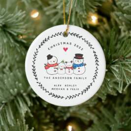 Jul Snemannsfamilj Om Fyra Keramisk Ornament