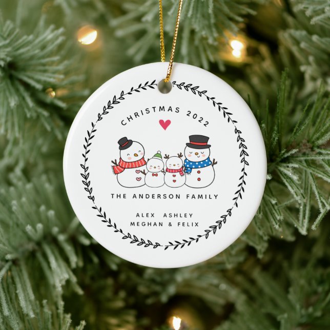 Jul Snemannsfamilj Om Fyra Keramisk Ornament (Träd)