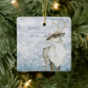 Jul Snö Animal Hjort Typography Personalize Julgransprydnad Keramik