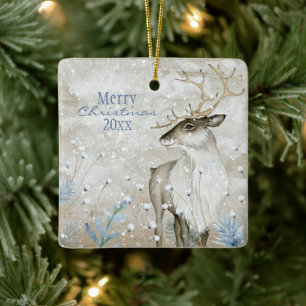 Jul Snö Animal Hjort Typography Personalize Julgransprydnad Keramik