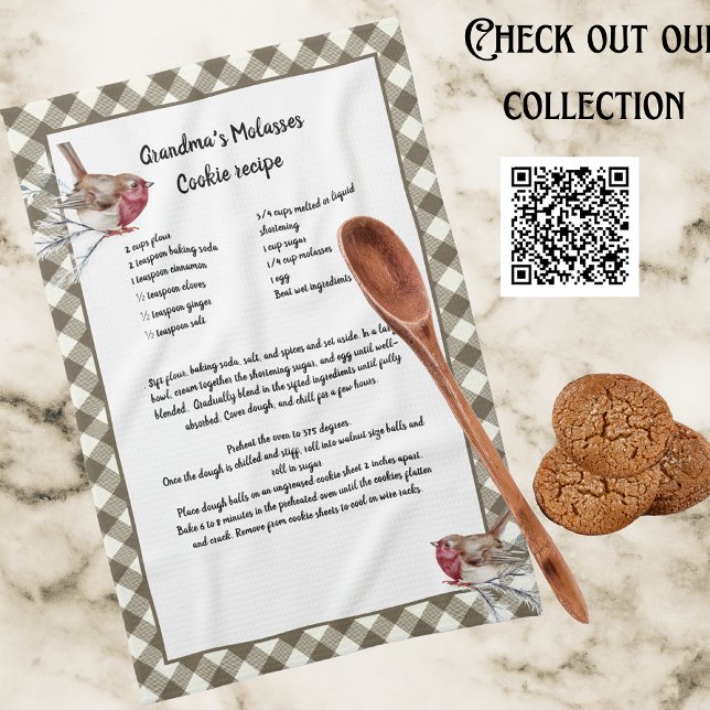 Jul Snö Bird Recipe Keepsaké Beige Play Kökshandduk (Skapare uppladdad)