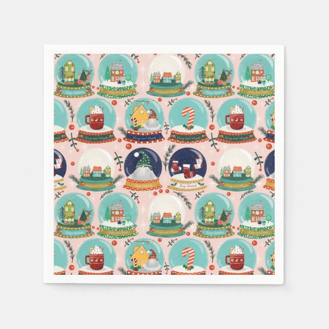 Jul snö-globe//Gnome//Gingerbröd House/// Pappersservett (Framsidan)