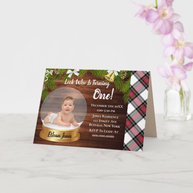 Jul Snö Globe Lägg till bild 1:a födelsedagen Part Kort (Orkide)