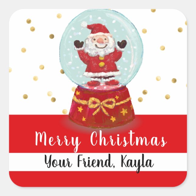 Jul Snö Globe Santa Fyrkantigt Klistermärke (Framsida)