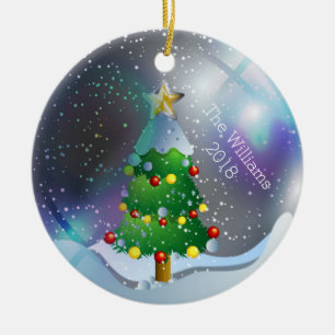 Jul Snö Globe Winter Träd Julgransprydnad Keramik