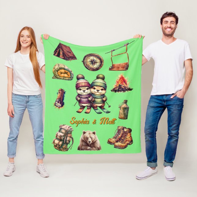 Jul Snö Ski Otter Ett par utomhusmunstycken Grönt Fleecefilt (På plats)