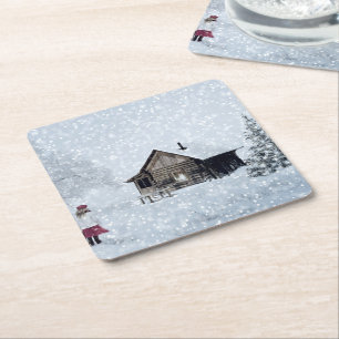 Jul Snö vid Cabin Underlägg Papper Kvadrat