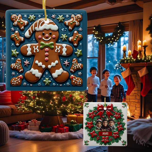 Jul Snöande Pepparkaksgubbe Anpassningsbar Julgransprydnad Keramik (Skapare uppladdad)
