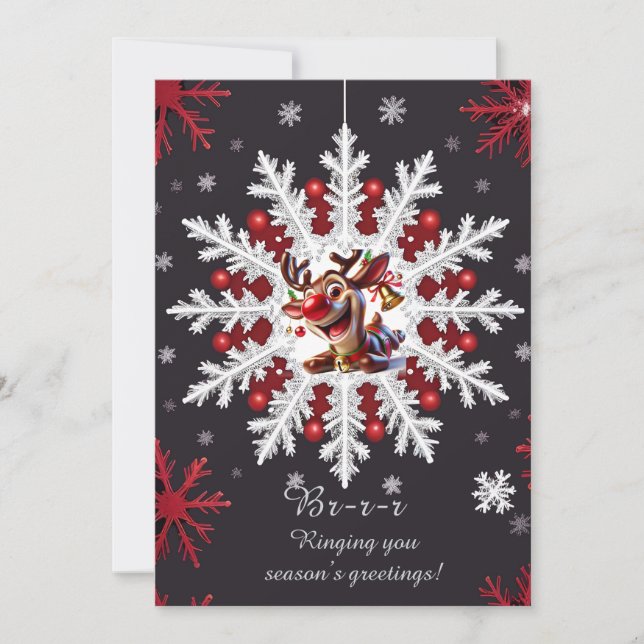 Jul Snöflinga Dekoration med Röda Accenter Julkort (Framsida)