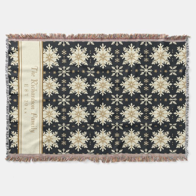 Jul Snöflinga Falsk Stickad Mönster Familjenamn Filt (Framsidan)