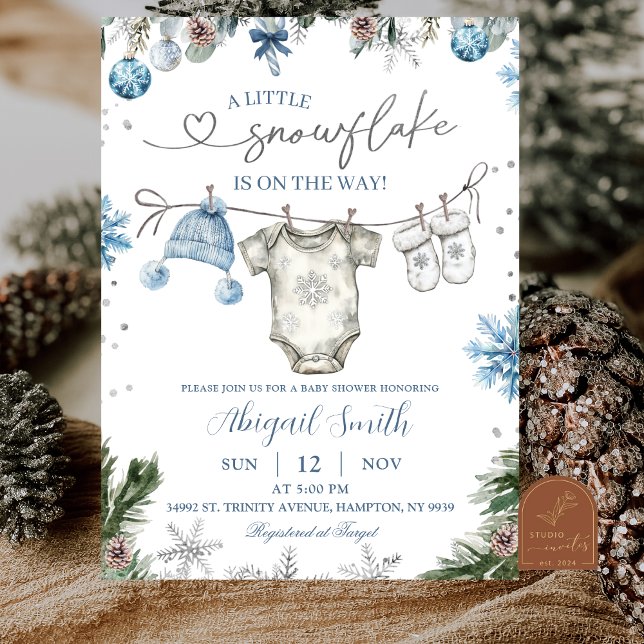 Jul Snöflinga klädstreck Baby Shower Inbjudningar (Skapare uppladdad)