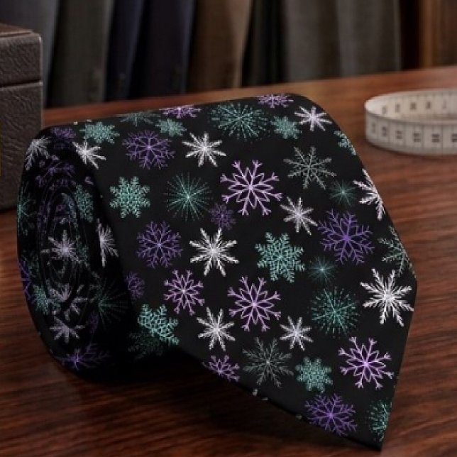 Jul Snöflinga Mönster Svart Lila Mint Teal Slips (Skapare uppladdad)