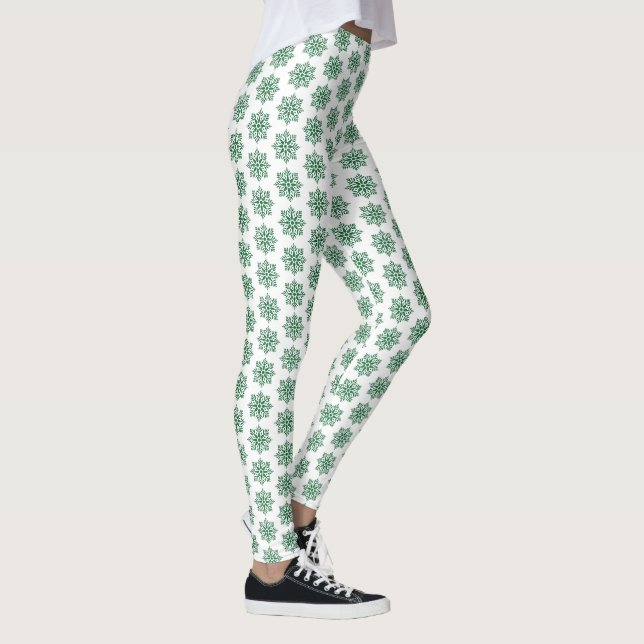 Jul Snöflinga Rutigt Mönster Gröna Leggings (Höger)