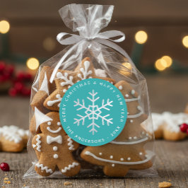 Jul Snöflinga Teal Elegant Falsk Silverfolie  Runt Klistermärke