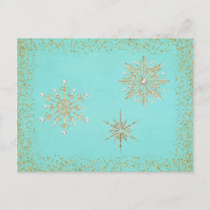 Jul Snöflingor Aqua & Guld Helg Vykort