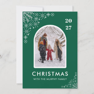 Jul Snöflingor Båge Mönster familjefoto Hol Julkort