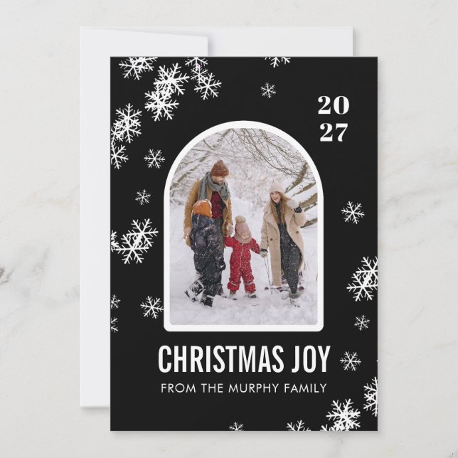 Jul Snöflingor Båge Mönster familjefoto Julkort (Framsida)
