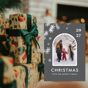Jul Snöflingor Båge Mönster familjefoto Julkort