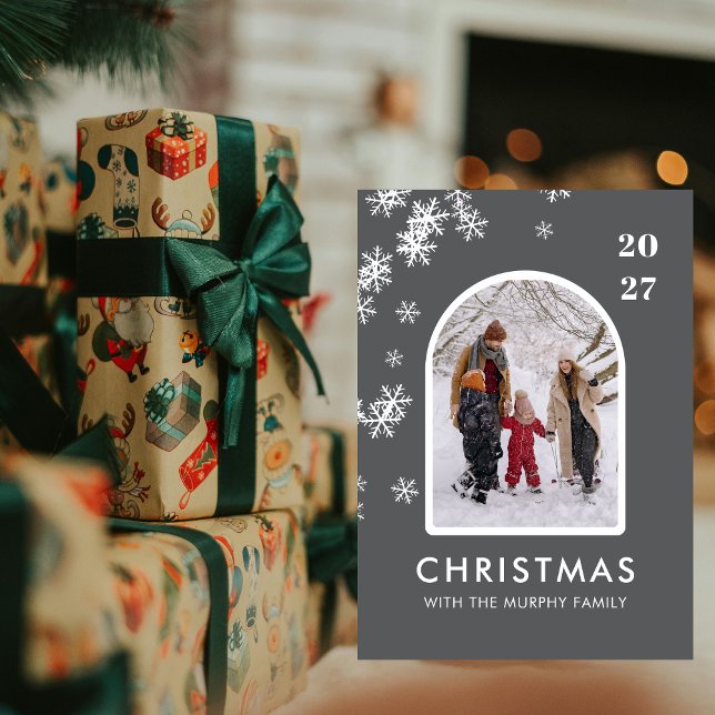Jul Snöflingor Båge Mönster familjefoto Julkort (Skapare uppladdad)