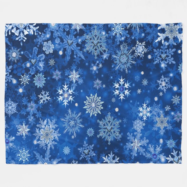 Jul Snöflingor Blå och Silver Fleecefilt (Framsidan (Horisontell))