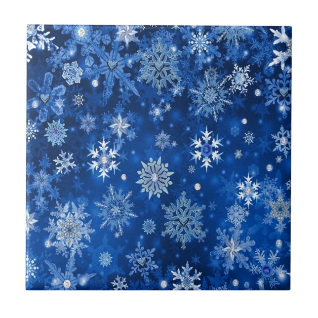 Jul Snöflingor Blå och Silver Kakelplatta (Framsidan)