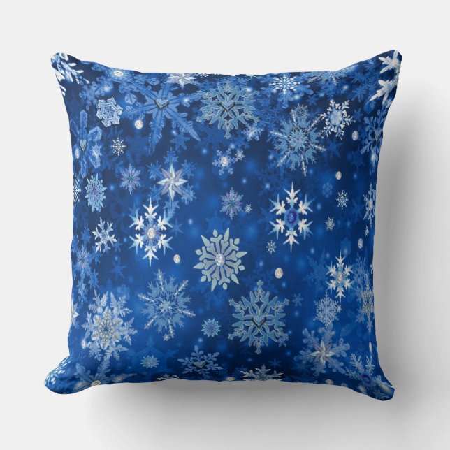 Jul Snöflingor Blå och Silver Kudde (Framsida)