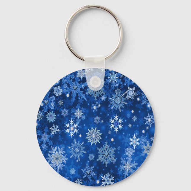 Jul Snöflingor Blå och Silver Nyckelring (Framsida)